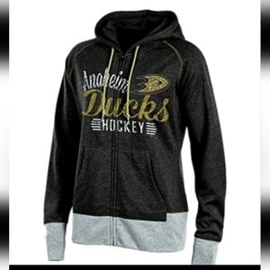 NHL Womens Gray Anaheim Ducks Distressed Logo Hockey Full Zip Hoodie L
